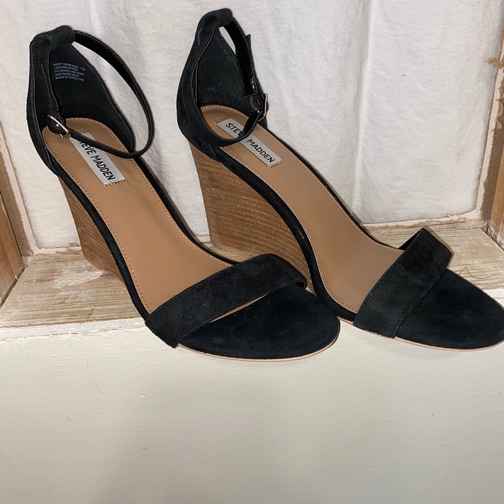 NWOT Steve Madden Mary Suede Wedge Black Sz 11